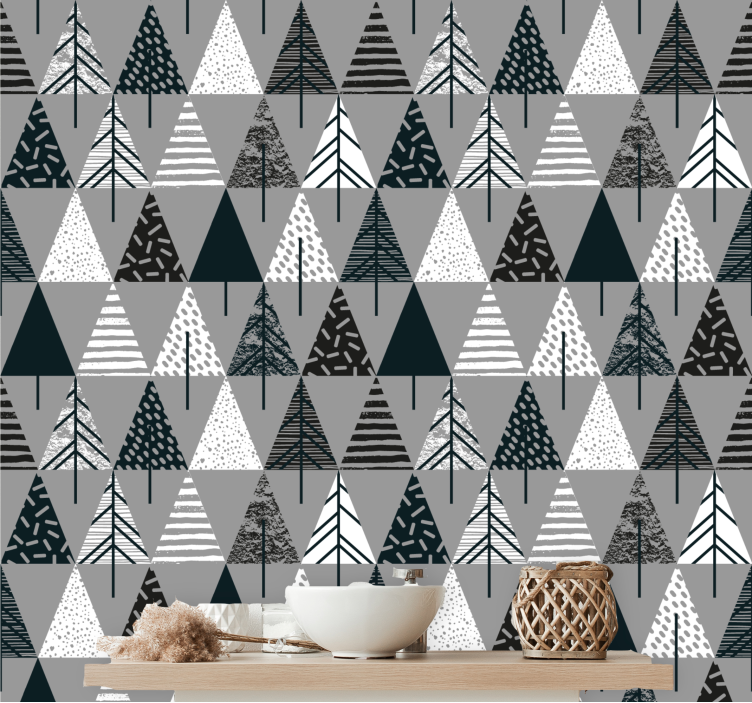 Papier peint triangles motif scandinave gris - TenStickers