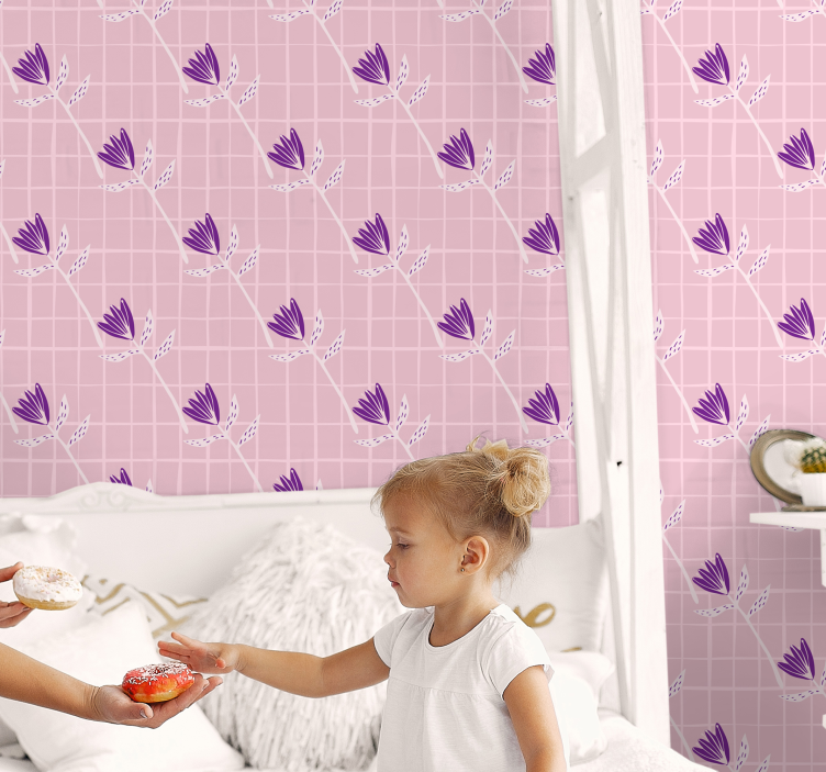 Papier peint géometrique motif floral géométrique - TenStickers