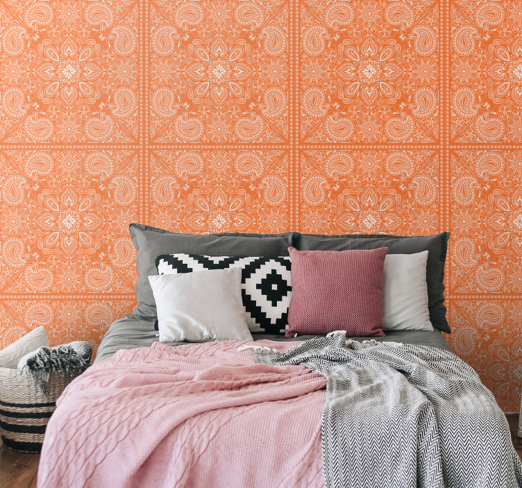 Papier peint orange imprimé paisley - TenStickers