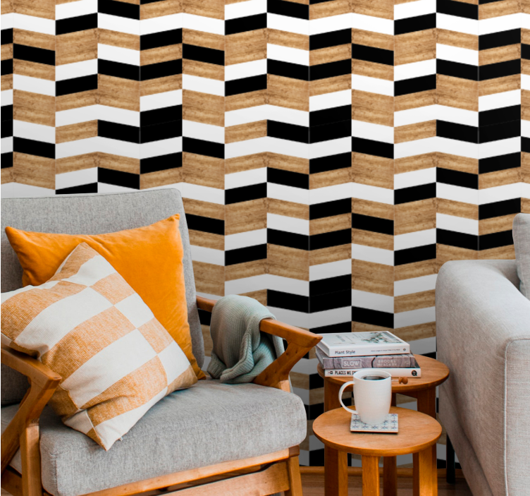 Papier peint ligne horizontale motif en bois à chevrons - TenStickers