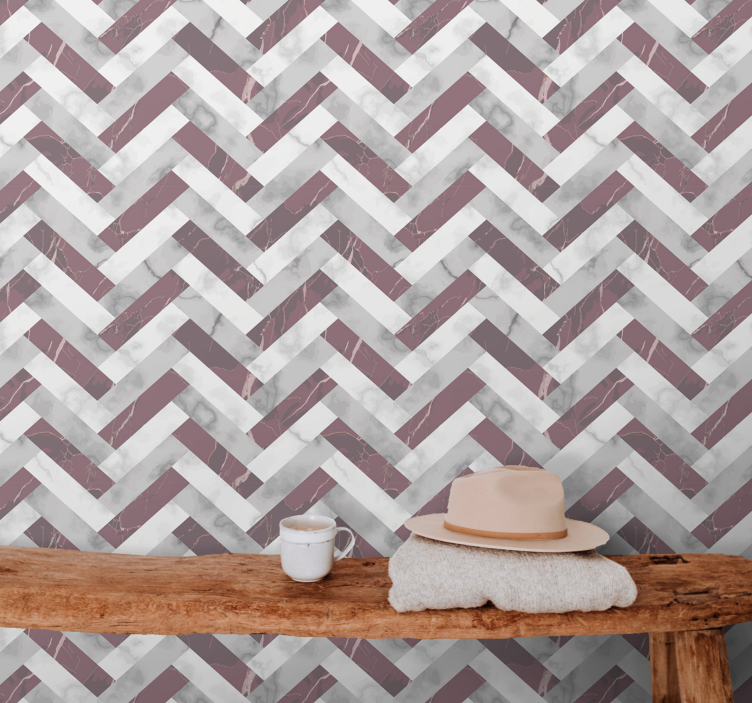 Papier peint marbre motif à chevrons gris - TenStickers