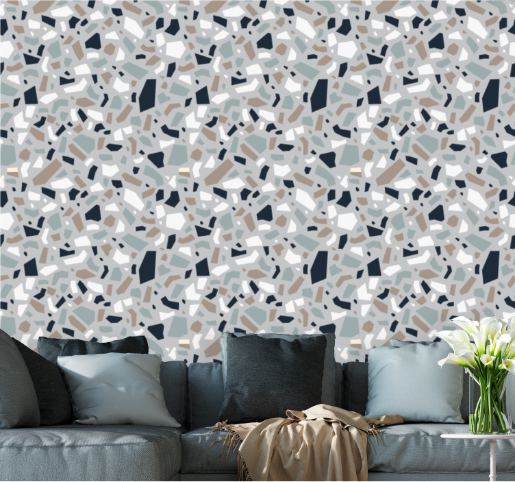 Papier peint motif terrazzo gris élégant - TenStickers
