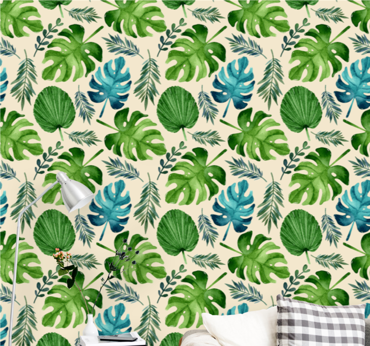 Papier peint nature arrangement de feuilles tropicales - TenStickers