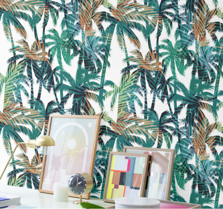 Papier peint jungle palmiers verts et blancs - TenStickers