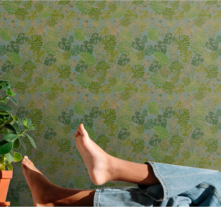 Papier peint feuilles motif vert monstera - TenStickers