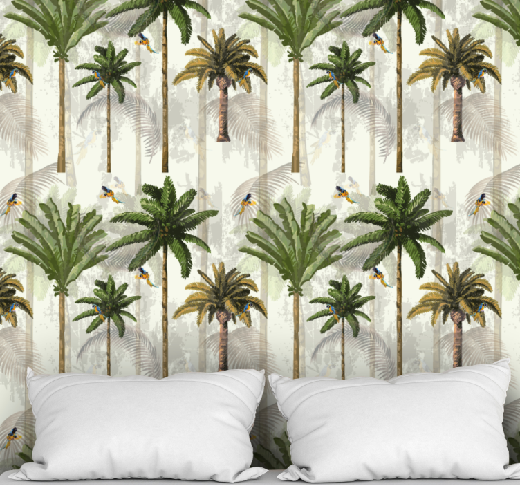 Papier peint jungle motif palmier beige - TenStickers