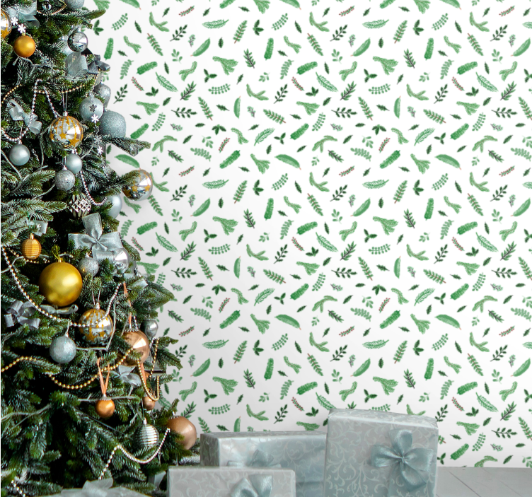 Papier peint noel motifs de feuilles festifs - TenStickers