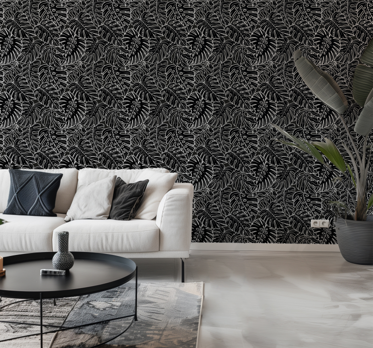 Papier peint noir grandes feuilles - TenStickers