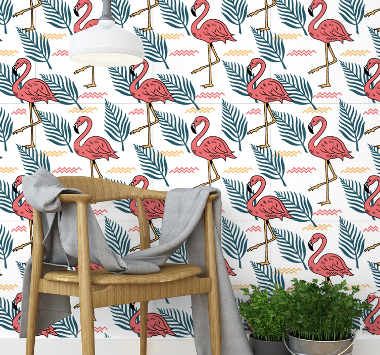 Papier peint oiseaux imprimé tropical flamant rose - TenStickers