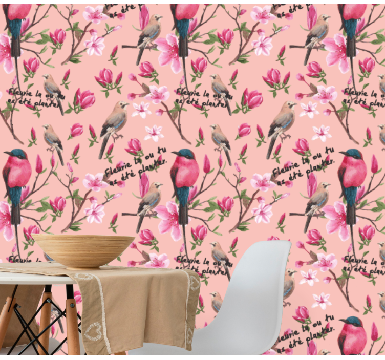 Papier peint oiseaux motif de fleurs d'oiseaux - TenStickers