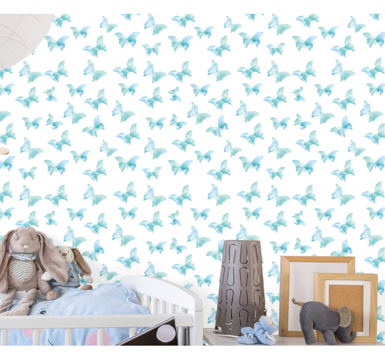Papier peint papillon motif bleu et blanc - TenStickers