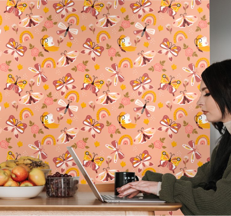 Papier peint papillon motif de flore papillon - TenStickers