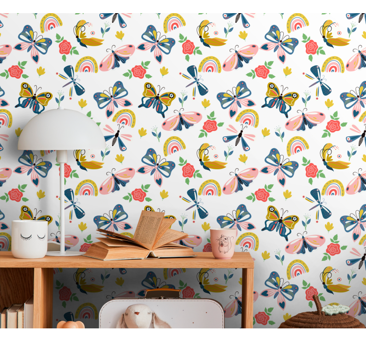Papier peint papillon motif de nature fantaisiste - TenStickers