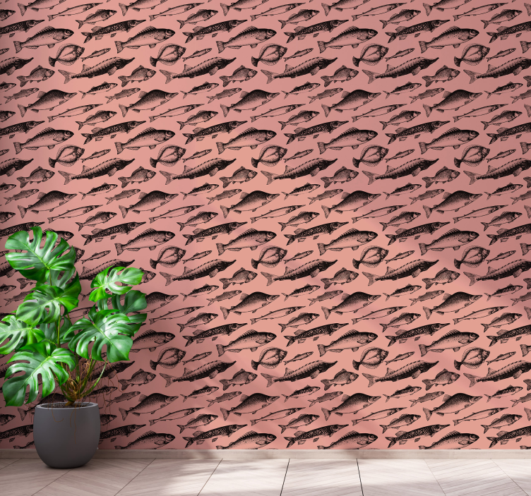 Papier peint poissons motif poisson rose - TenStickers