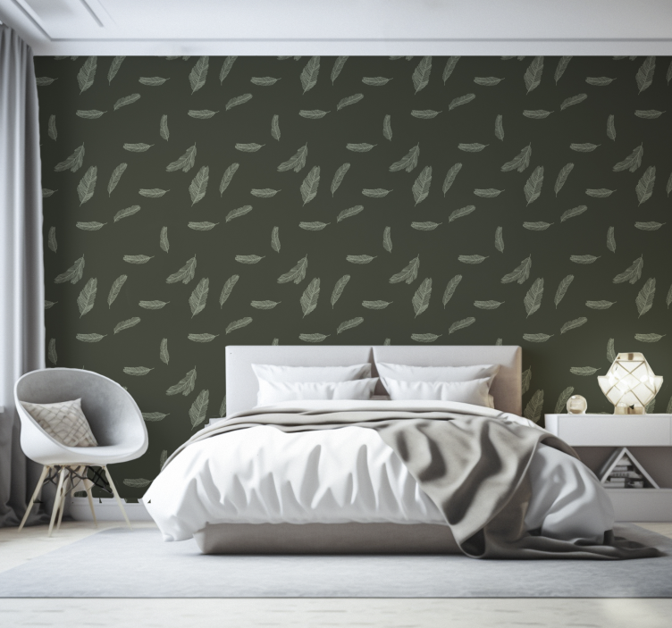 Papier peint chambre adulte plumes vertes minimalistes - TenStickers
