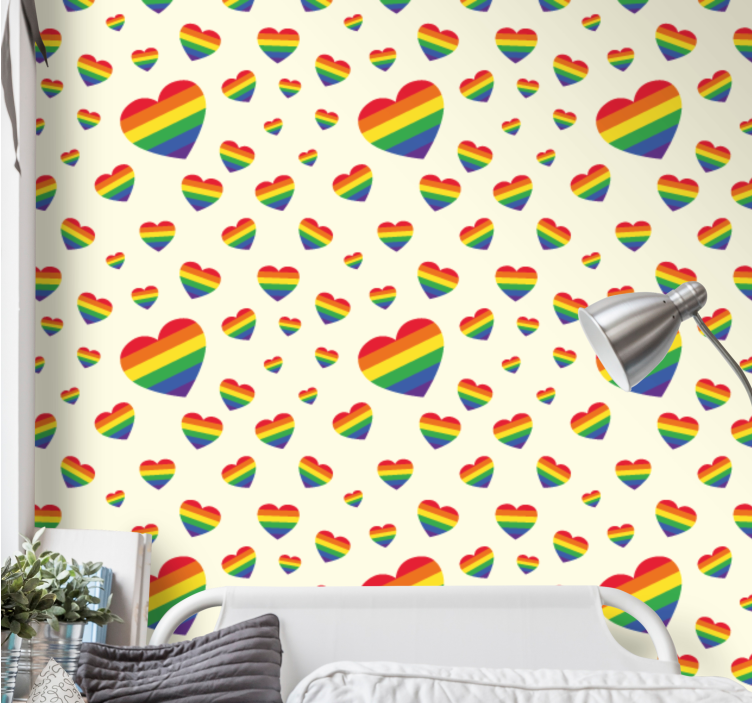 Papier peint chambre ado affichage de coeurs arc-en-ciel - TenStickers