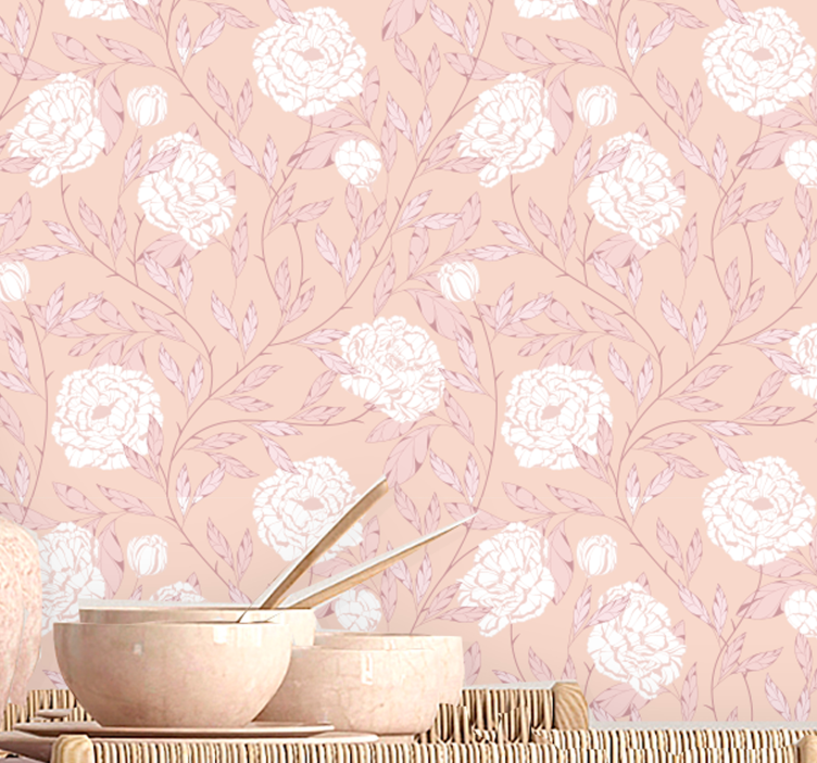 Papier peint Style vintage de roses blanches - TenStickers