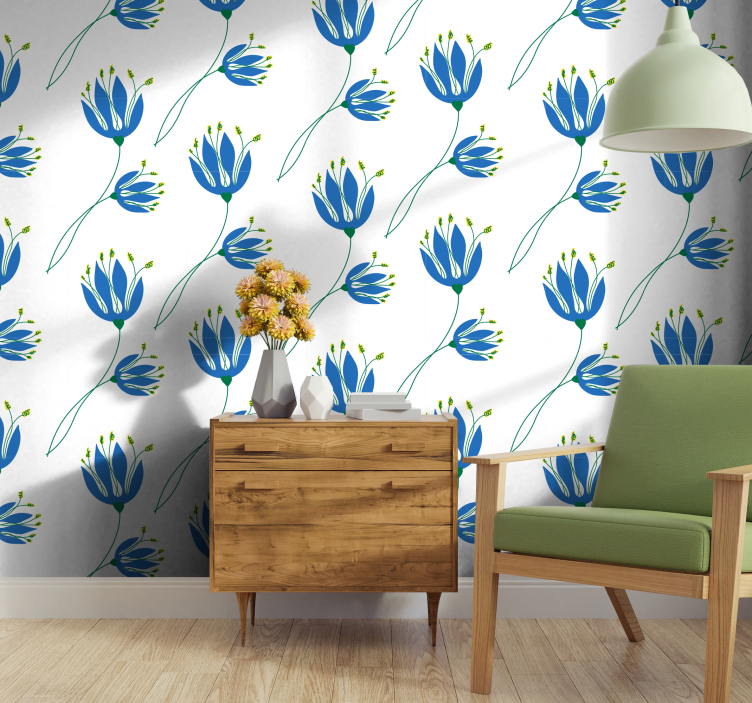 papier peint simple fleur de tulipes bleues - TenStickers