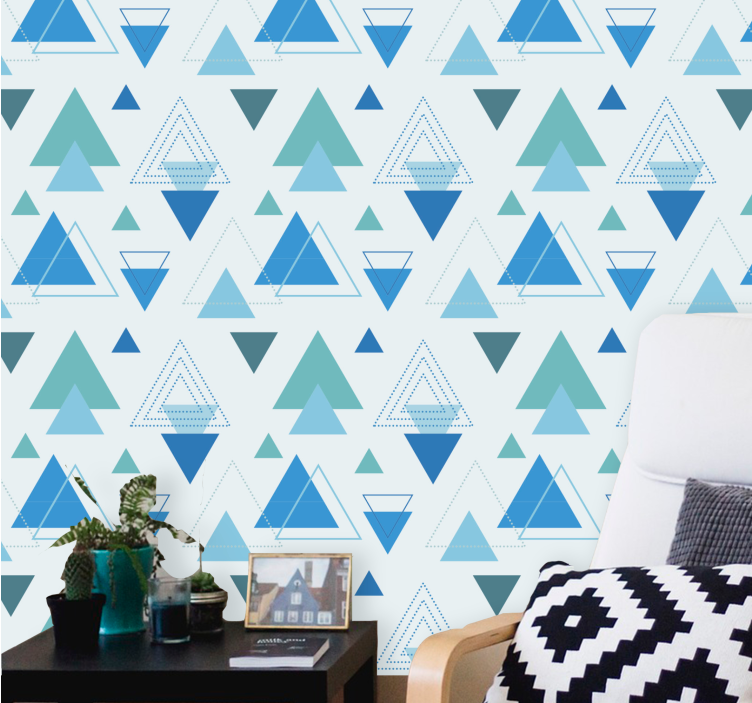 Papier peint triangles formes modernes bleues - TenStickers