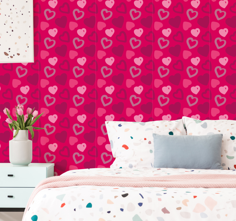 Papier peint rose fuchsia cœurs - TenStickers