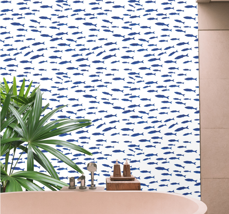 Papier peint salle de bain petits poissons bleus - TenStickers